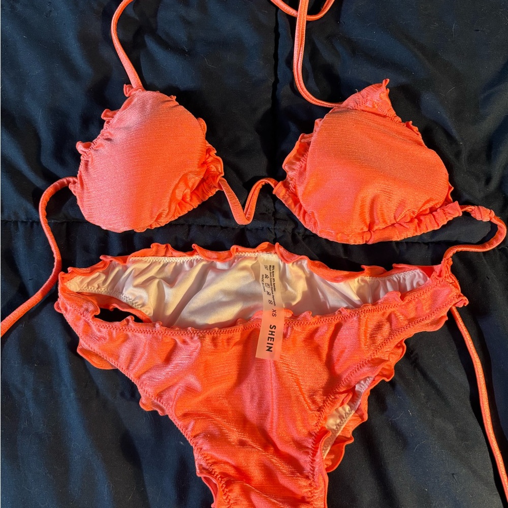 Shein Coral Ruffled Bikini Set